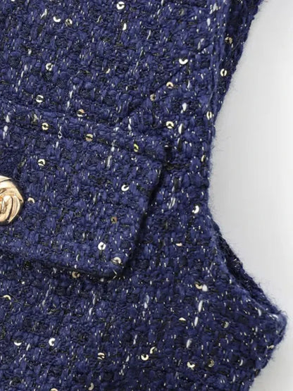 Women's Tweed Waistcoat with Belt, O Neck, Sleeveless, Front Button, Female Outerwear, Chic Tops, Fashion Vest Women