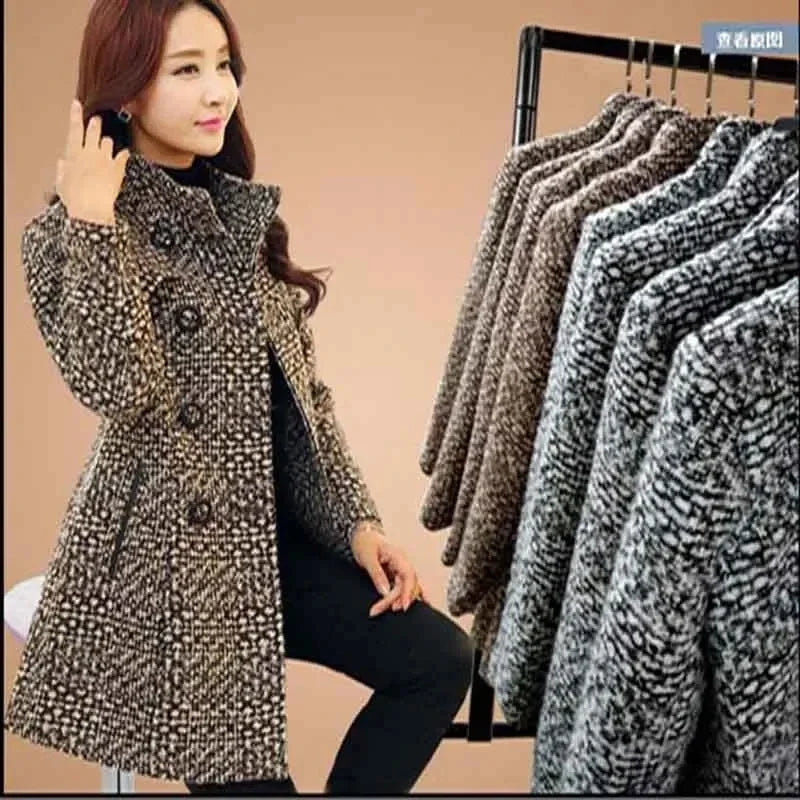 2025 Autumn/Winter New Stand collar Woolen Jacket Women's Fashion Slim Long sleeved Coat Double breasted Female Casual Overcoat