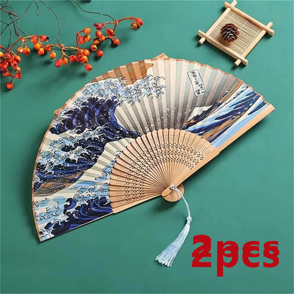Vinatge Wave Fan Portable Folding Fan Pocket Fan For Wedding Party Decoration Dancing Performances Gifts