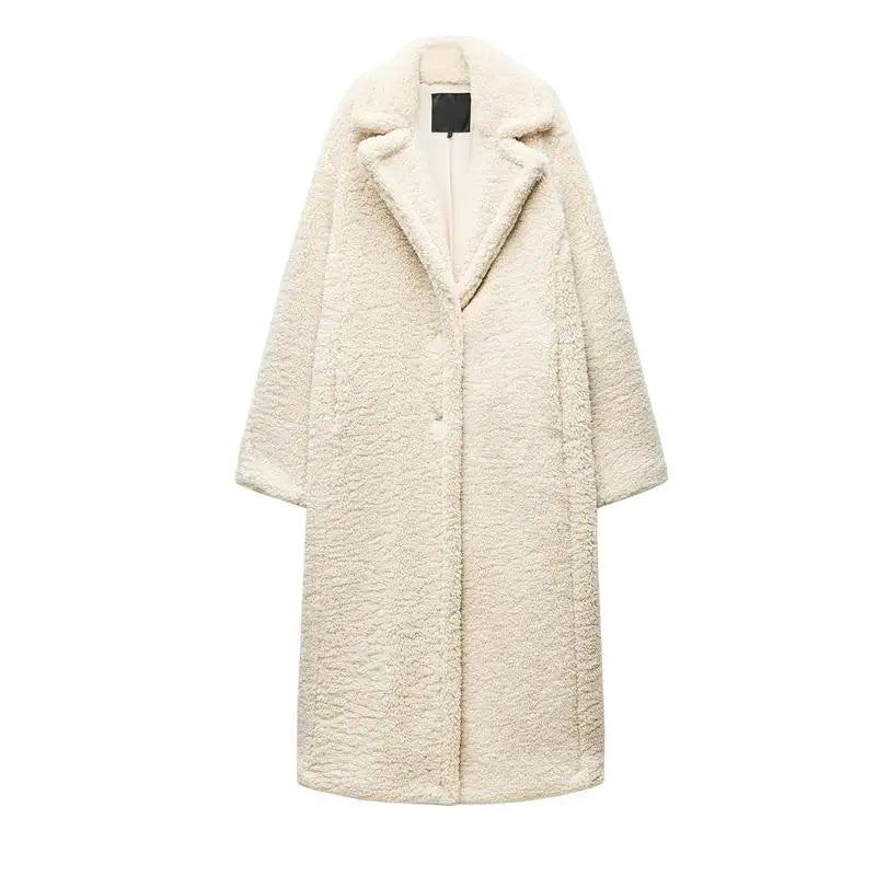 Autumn Winter New Arrival Women's Lazy Sle Warm Lapel Long Sve Fce Long Coat Jaet Straight Cut Commute Polyester