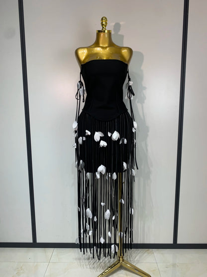 Women Sexy Off Shoulder Tassels Bodycon Bandage Dresses Elegant Evening Party Luxury Birthday Cocktail Wedding Guest Gowns