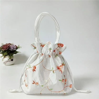 Retro Embroidery Silk Drawstring Handbags Women Purse Wallets Jewerly Packing Storage Bucket Bag Hanfu Accessories