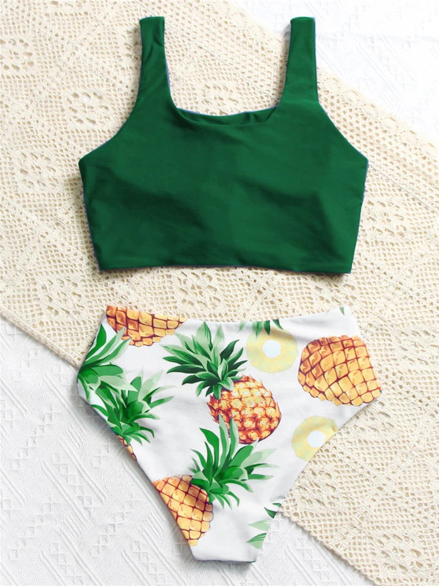 2026 High Waist Bikini Printed Swimsuit Women Sexy Tie Front Swimwear Female Bathers Bathing Swimming Swim Suit Beachwear