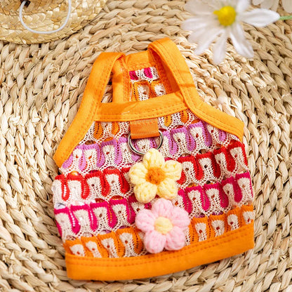 Pet Clothing for Dogs in Spring Including Hollow-out Floral Dresses Dog Collars Cat Vests and Pet Skirts Puppy Clothes