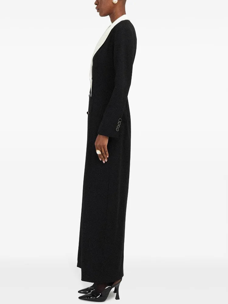 DEAT Fashion  Contract Color Lapel Long Blazer Women's  Double Breasted Retractoin Waist Slim Fit Suit Jacket Spring New 7AB6826