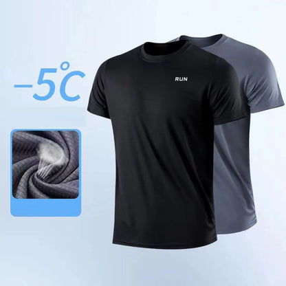 Schnelltrocknendes, kurzärmeliges Herren-Trainingsshirt mit Rundhalsausschnitt, feuchtigkeitsableitend, ideal für Fitnessstudio, Sport und Fitness. Leichtes Material.