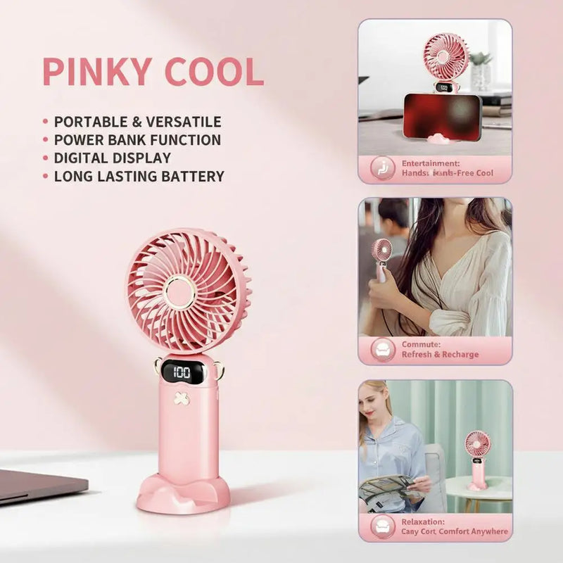 Portable Mini Fan With 6 Speeds LED USB Rechargeable Charging Small Foldable Battery Fans Handheld Desk Bedroom Indoor Outdoor