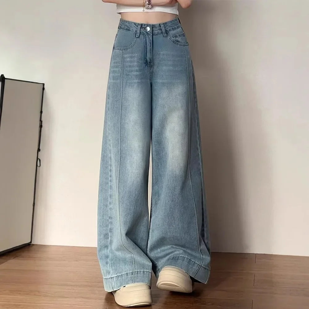 High Waist Wide Leg Jeans Women's Straight Cut Trousers for Pear Shaped plus Size Spring New Style Loose Slimming Denim
