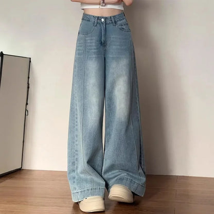 High Waist Wide Leg Jeans Women's Straight Cut Trousers for Pear Shaped plus Size Spring New Style Loose Slimming Denim