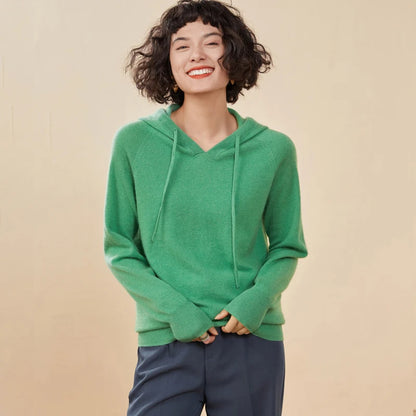 ADDONEE Women Cashmere Hooded Pullover Sweater 100% Cashmere Knitwear Spring Autumn Casual Simple Style Hoodie Clothing Tops