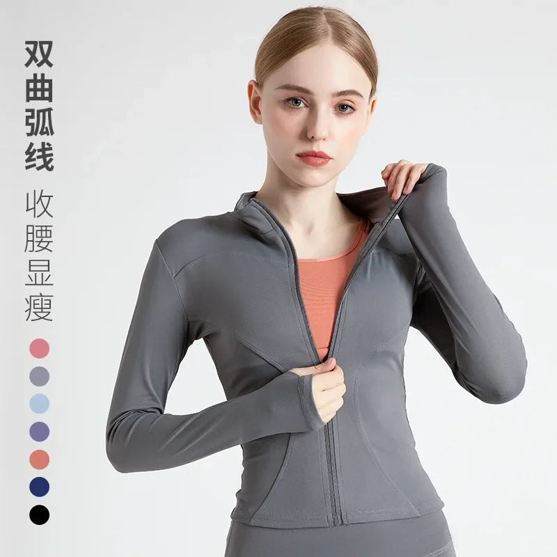 2026 Spring and Summer New Women's Fitness Jacket Quick-drying Collar Yoga Clothes Long-sleeved Breathable Sports Cycling Top