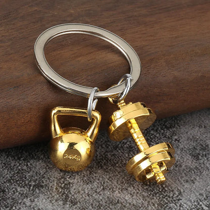 Fashion Mini 3D Metal Dumbbells Keychain Solid Color Kettlebell Sports Keyring Unisex Backpack Pendant Car Key Holder Accessorie