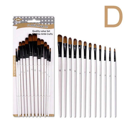 12pcs Nylon Hair Wooden Handle Watercolor Paint Brush Pen Set for Learning Diy Oil Acrylic Painting Art Paint Brushes Supplies