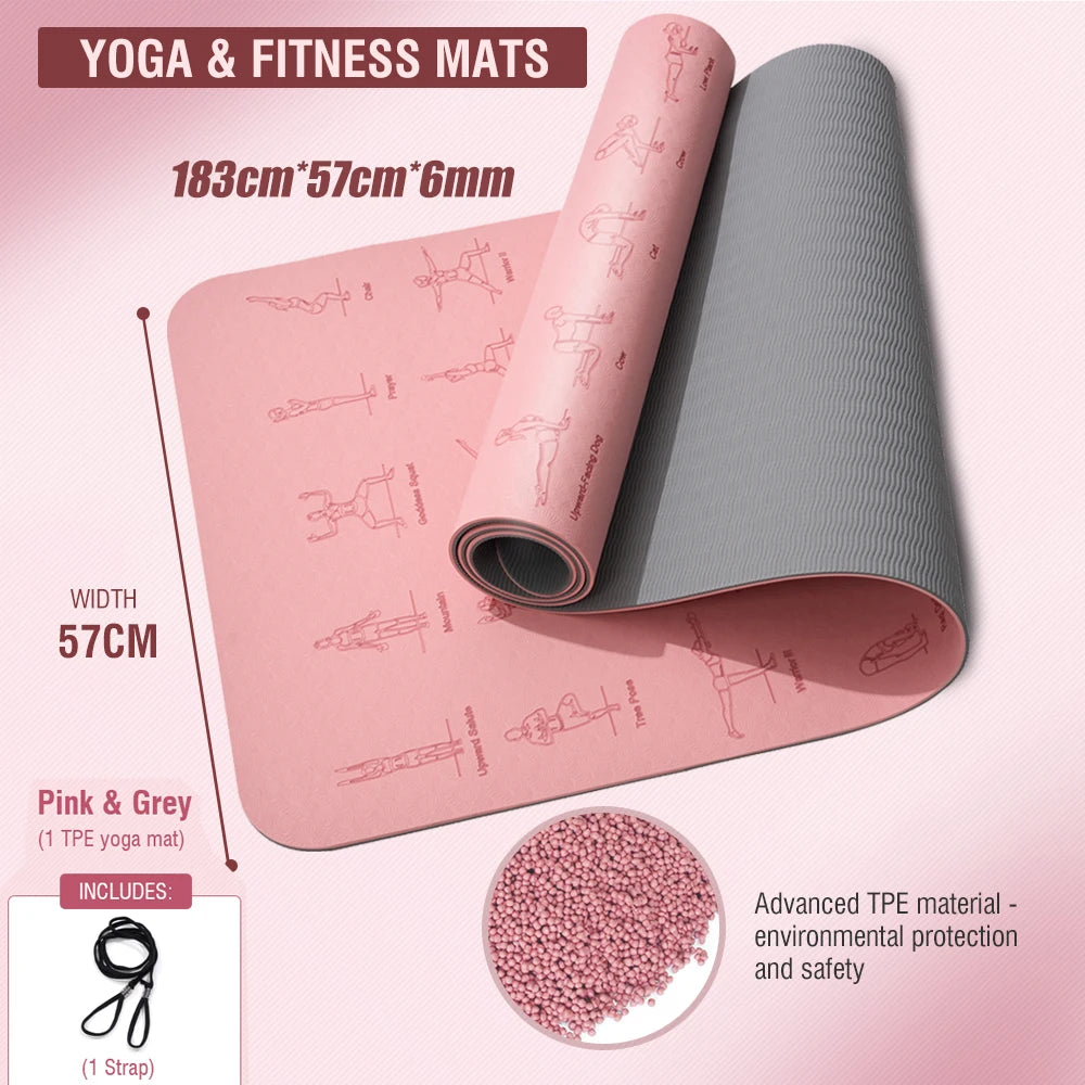 TPE Yoga Mat Non Slip With Patter 183*57cm 6mm Eco-friendly Hight-densit Gymnastics Mat Suitable for Mats Yoga And Pilates Sport