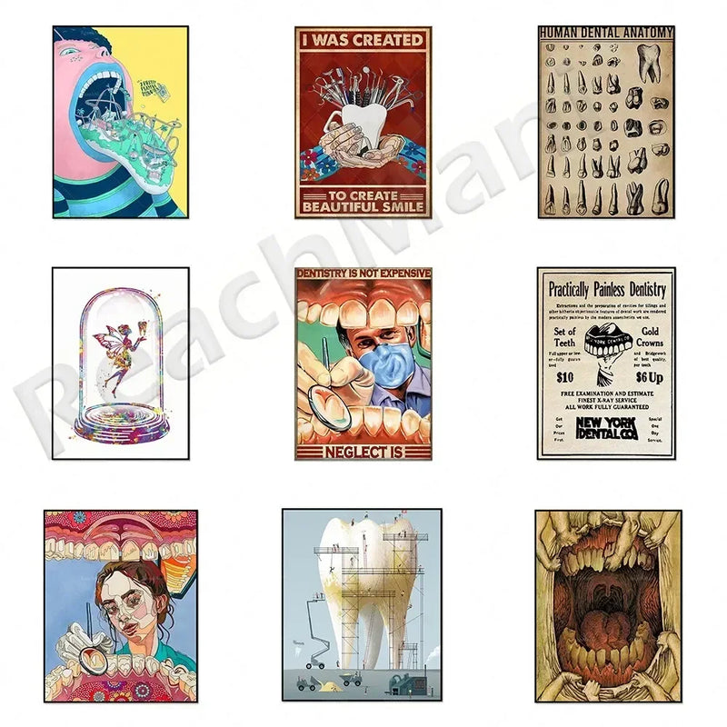 Modern Dental Art Teeth Canvas Painting for Home Living Room  Bedroom Wall Decor Stylish Poster Print