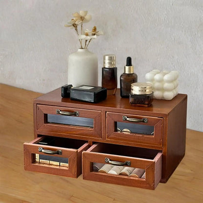 Desk Organizer Box with Drawers Wooden Desktop Organizer for Keys Cosmetics Jewelry and Office Supplies Drawer Cabinet