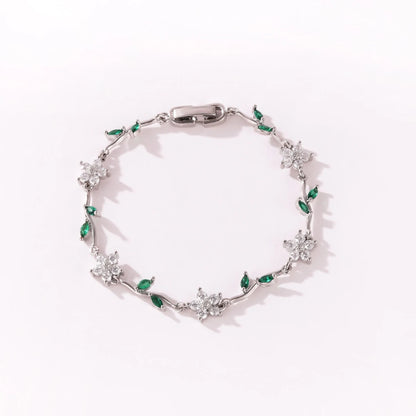 Elegant Multiple Color Flower Charm Zircon Branch Leaf Bracelet Dopamine Niche Sense 18K Gold Plated Women's Bangle Gifts