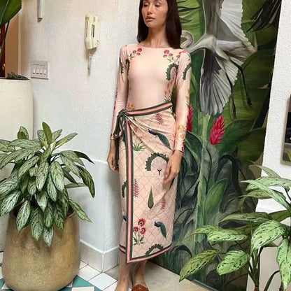 New Women's Swimwear Split Sports Skirt-Style Long-Sleeved Sunscreen Swimsuit Swimming Class Thai Thin Two-Piece Bathing Suit
