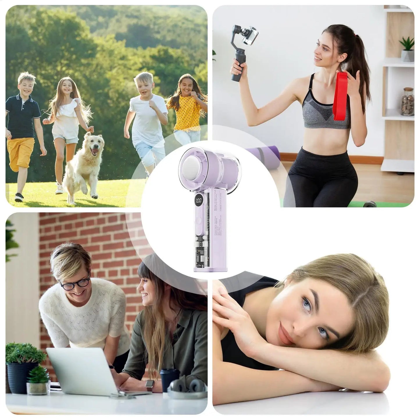 Portable handheld transparent mini fan with cooling function, adjustable wind speed 1-100, mini rechargeable personal fan