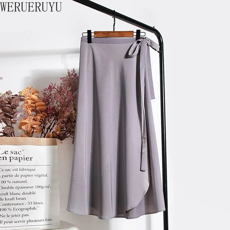 WERUERUYU Wrap Skirts Women Casual Chiffon Tie-Waist Ruffle Wide Leg Loose