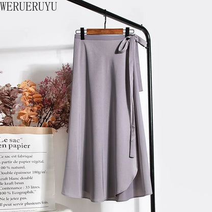 WERUERUYU Wrap Skirts Women Casual Chiffon Tie-Waist Ruffle Wide Leg Loose