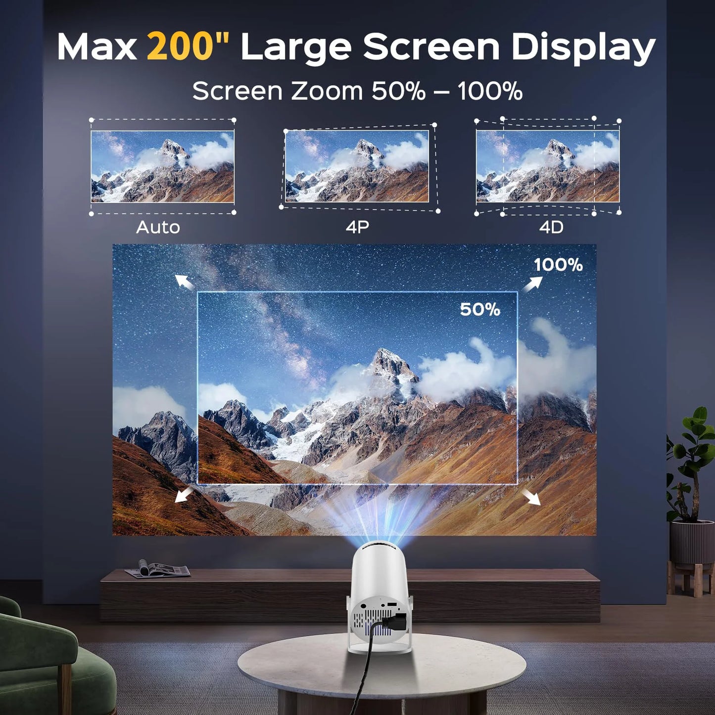 Portable HD Smart Projector Home Theater Full HD 1080P High Brightness Wireless Screen Mirroring Built-In Speaker WiFi Bluetooth