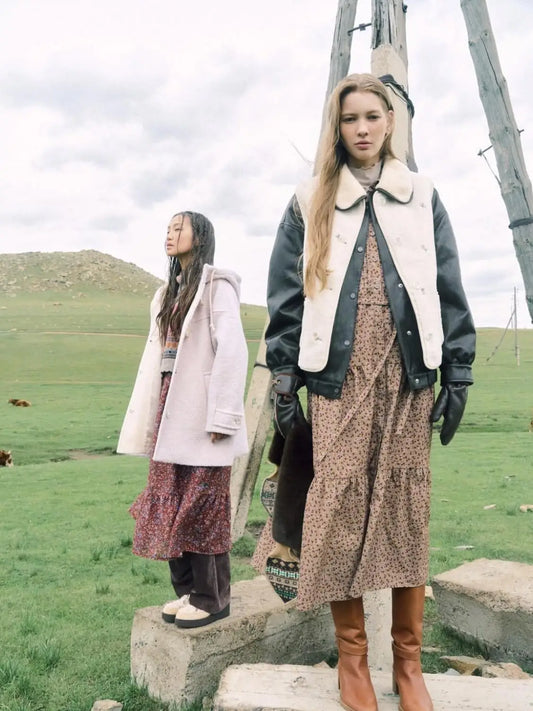 Nok Xiaola Authentic Winter 2025 Floral Print Velvet Dr Island Home Poster Sle A-Line Skirt Korean Sle Commute Dr