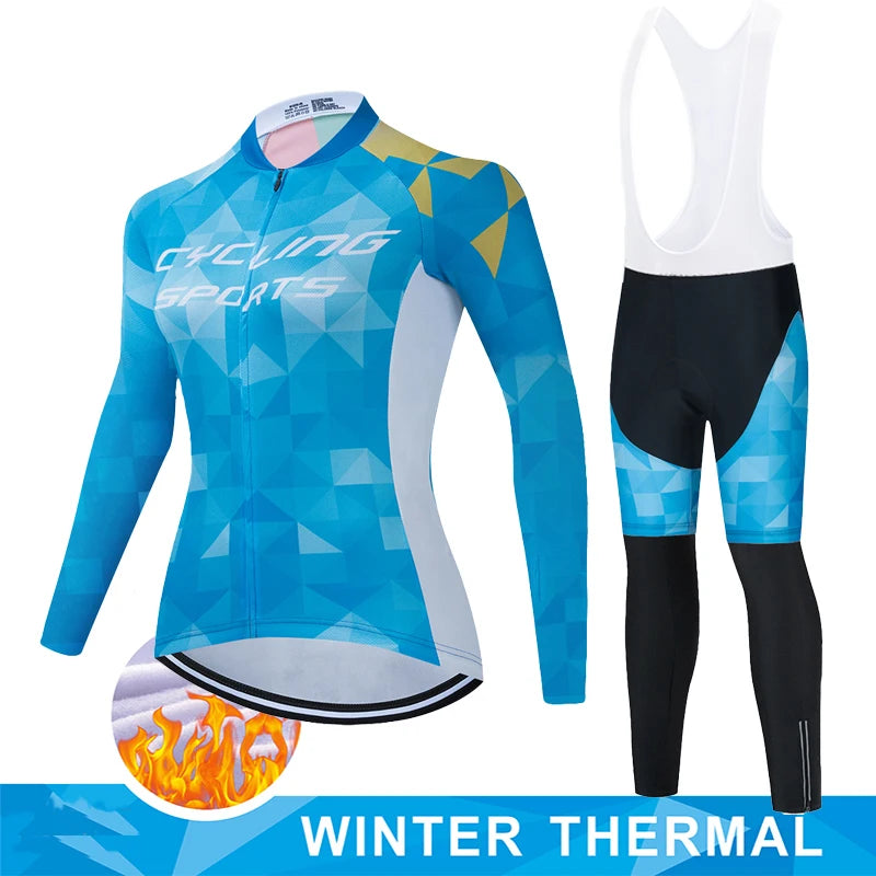 Women Winter Thermal Fleece Clothes 2026 Cycling Uniform Cycle Jersey Clothing Jerseys Pants Gel Bib MTB Jacket Suit Bike Outfit