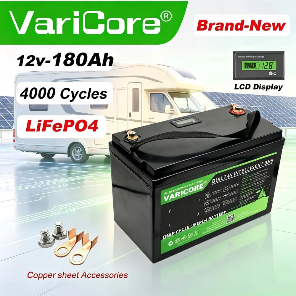 12.8V 180AH LiFePO4 Battery 12V 4s LED Display Lithium Power Batteries for Campers, Golf Cart, Off-Road, Solar & Wind Energy Sto
