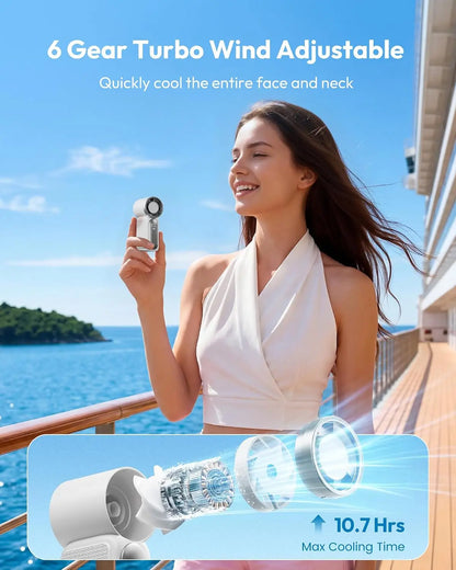 Portable Handheld Mini Fan, 6 Speeds 16900 RPM High Velocity Personal Fan with LED Display, USB Rechargeable,