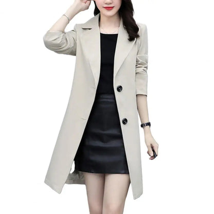 Women Fall Spring Coat Lapel Cardigan Double Buttons Trench Coat Solid Color Mid Length Pockets Business Jacket With Belt