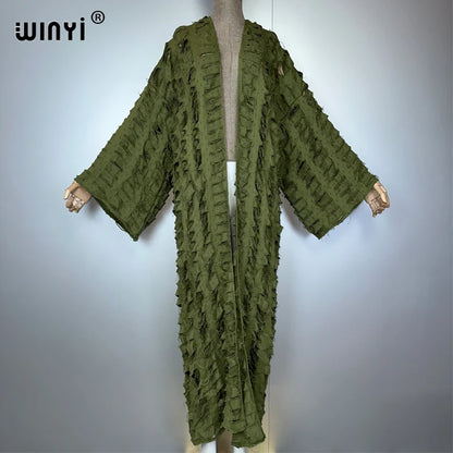 WINYI new maxi kimono coat for women OverCoat hole denim cardigan long down coat cover up beach outfits woman abaya dubai luxury