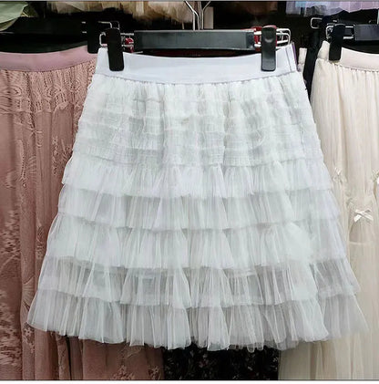 New In 2025 Summer Tulle A-Line Cake Skirts Women Elastic High Waist Tutu Short Skirt Korean Fashion Sweet Tutu Streetwear Skirt