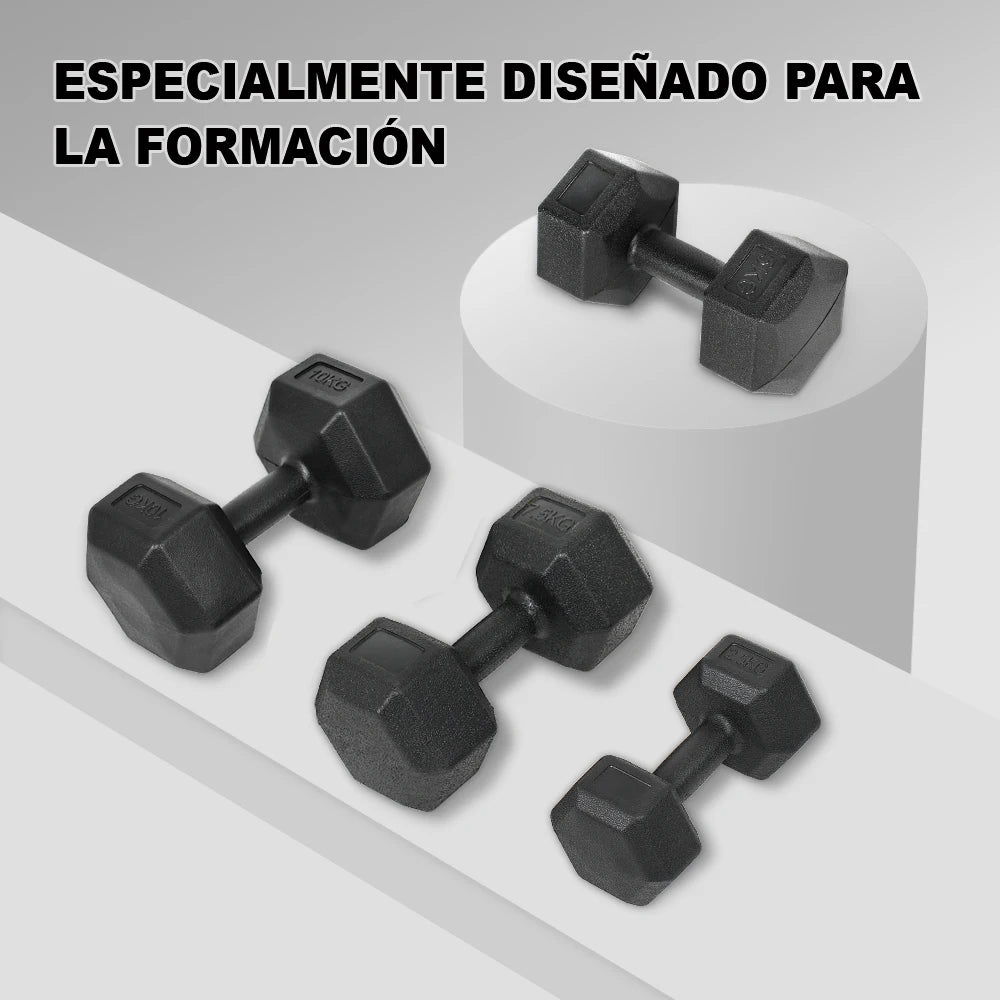 Hex dumbbells, a pair of two dumbbells, weighing 2kg, 5kg, 7.5kg, and 10kg, suitable for strength training and gym workouts
