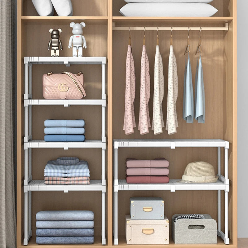 Closet Shelf Wardrobe Organizer Stackable Shelves Clother Storage Rack Telescopic Punch-Free Adjustable Wardrobe Divider Board