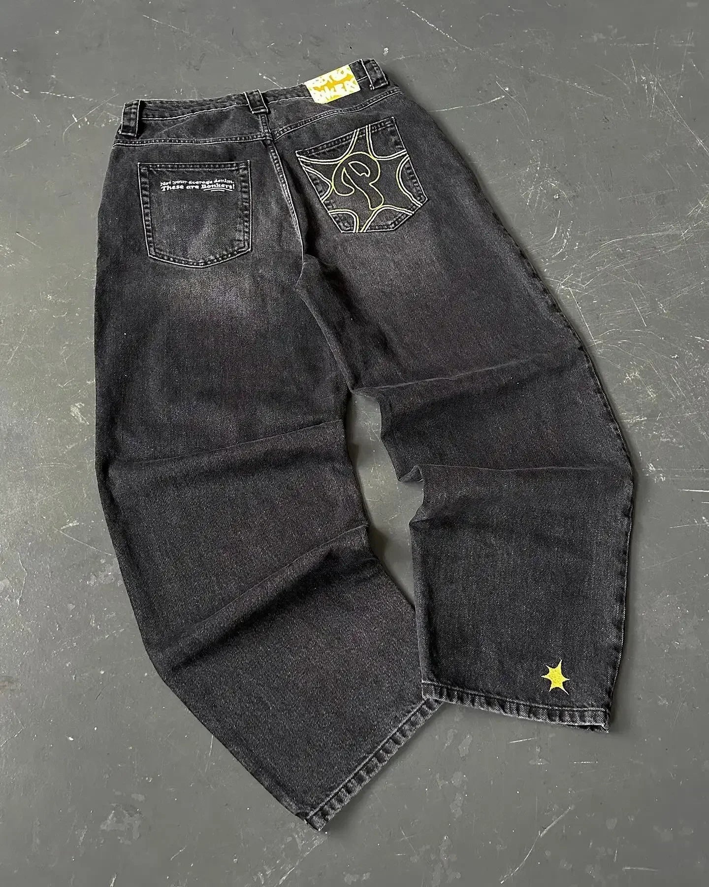 Y2K Gothic Retro Miss Me Boot Cut Jeans Women's Blue Denim Embroidery Cross Pocket Hip Hop Harajuku Wide Pants Street Wear