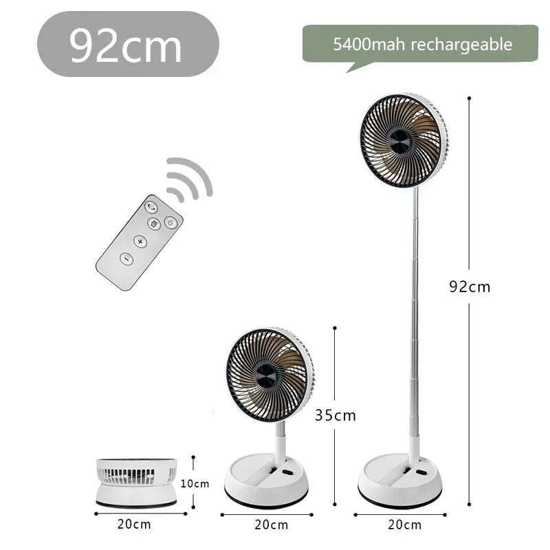 Portable Oscillating Standing Fan with Remote Controller Foldable Desk Fan Rechargeable Battery Powered Pedestal Fan for Camping
