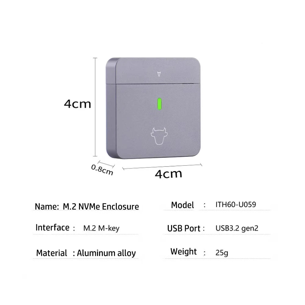 M.2 NVMe 2230 SSD Enclosure USB C Adapter 10Gbps USB3.2 Gen2 External Case Box for M2 2230 NVMe SN740/SN530 520/PM991a/BG4/BC711