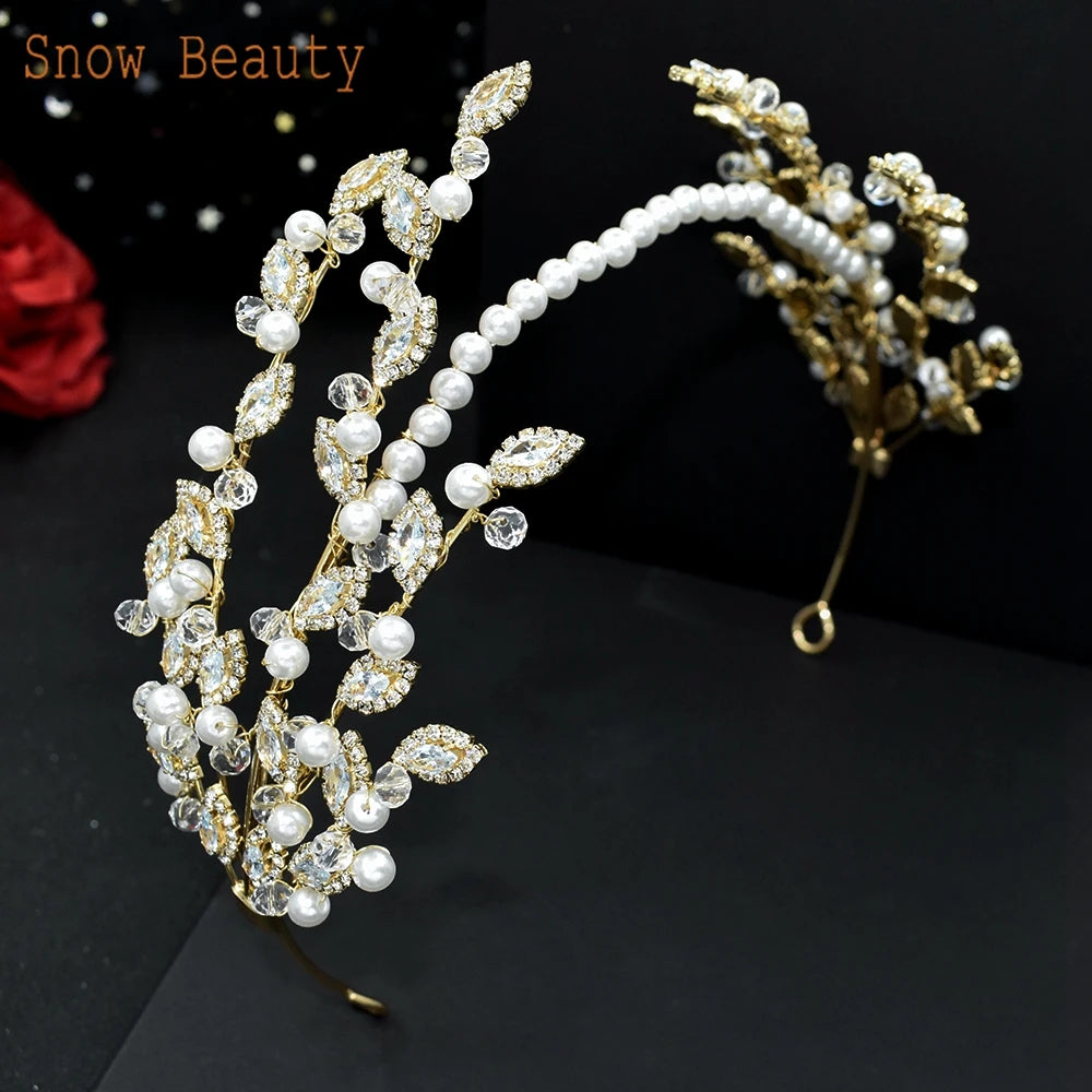 A115 Sparkling Wedding Tiara Zircon Hair Band Hair Accessories Crystal Bridal Headwear Pearl Head Hoop Beaded Bridal Hair Piece