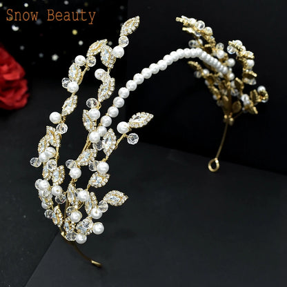 A115 Sparkling Wedding Tiara Zircon Hair Band Hair Accessories Crystal Bridal Headwear Pearl Head Hoop Beaded Bridal Hair Piece
