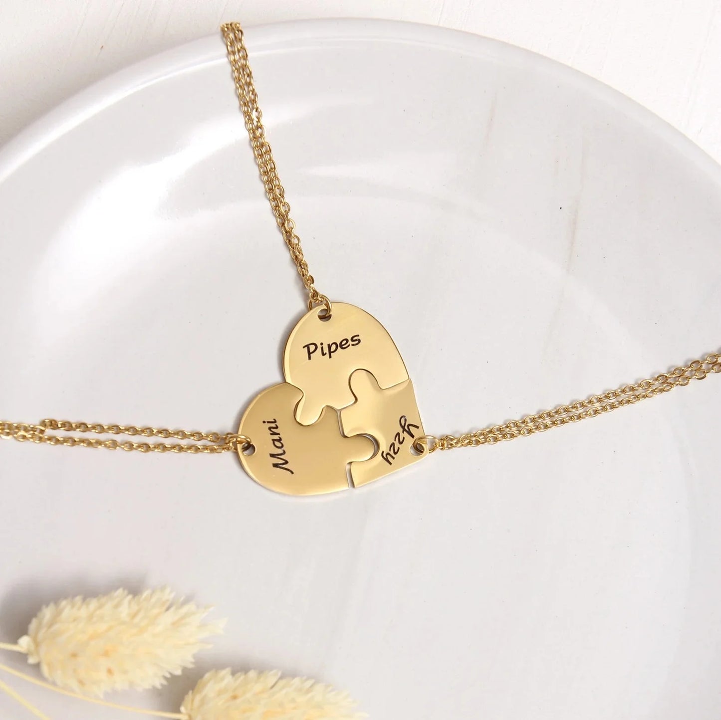 Custom Heart Puzzle Necklace Set Personalized Name Puzzle Piece Necklace Family Pendant Friendship Necklace Bff Necklace