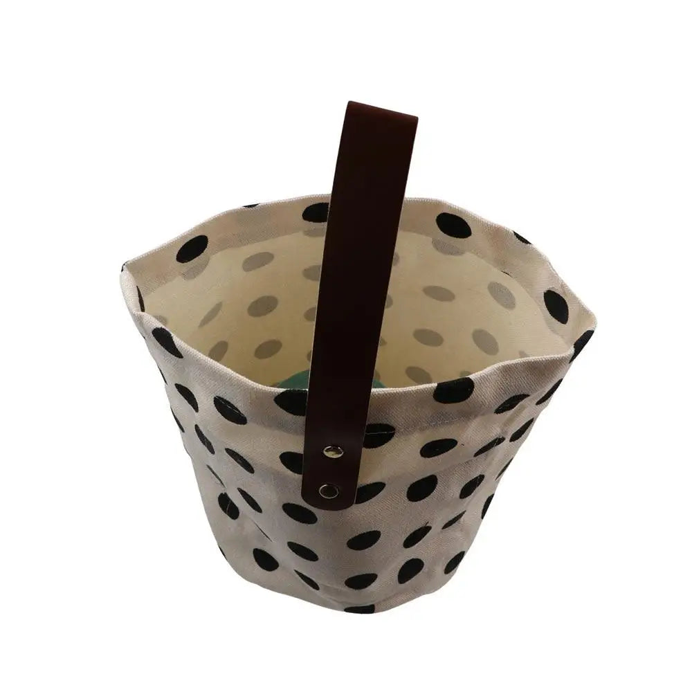 Simple Wave Point Polka Dot Canvas Bucket Bag Korean Style Large Capacity Handbag Lunch Bag Tote Bag Mummy Bag Shopping Bags