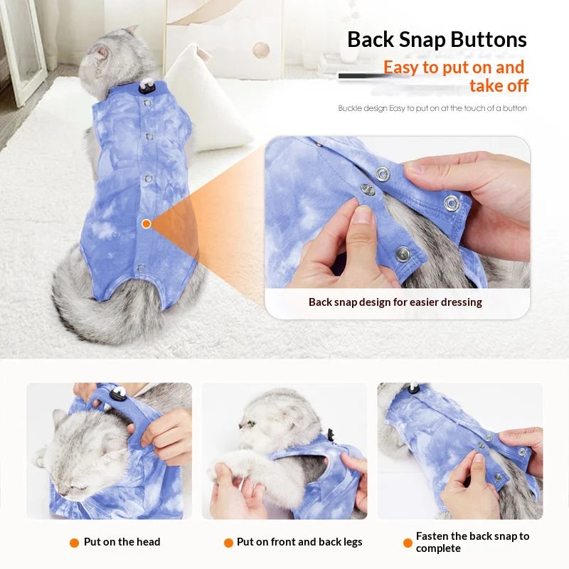 Cat Suit for Spring and Summer, Postoperative Clothing for Pet Cats Breathable Fitted Button-Style Cat Recovery Outfit
