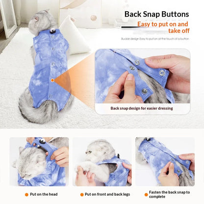 Cat Suit for Spring and Summer, Postoperative Clothing for Pet Cats Breathable Fitted Button-Style Cat Recovery Outfit