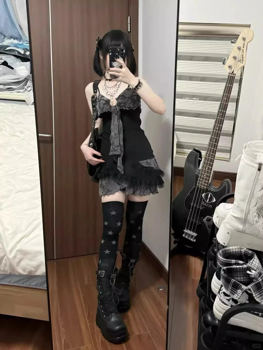 2000s Aesthetic Elegant Mini Dress Women Gothic Y2k Off Shoulder Design Retro Harajuku Dress Female Chic Korean Popular Clothes