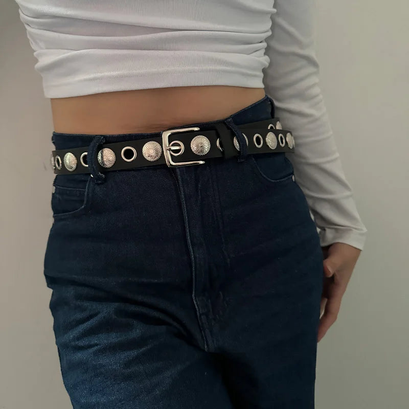Unisex Fashion Women's Leather Belt Female Gothic Rivet Jeans Belts Male Heavy Punk Decoration Hit Hop Men's Waistband Girdle