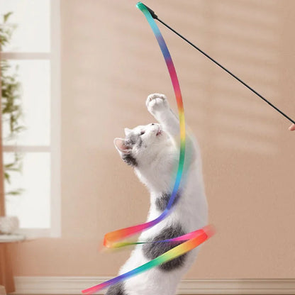 Pet Cat Toys Cute Funny Rainbow Strips Stick Cat Teaser Wand  Pet Toys for Cats Interactive Toys Cat Supplies Pet Products