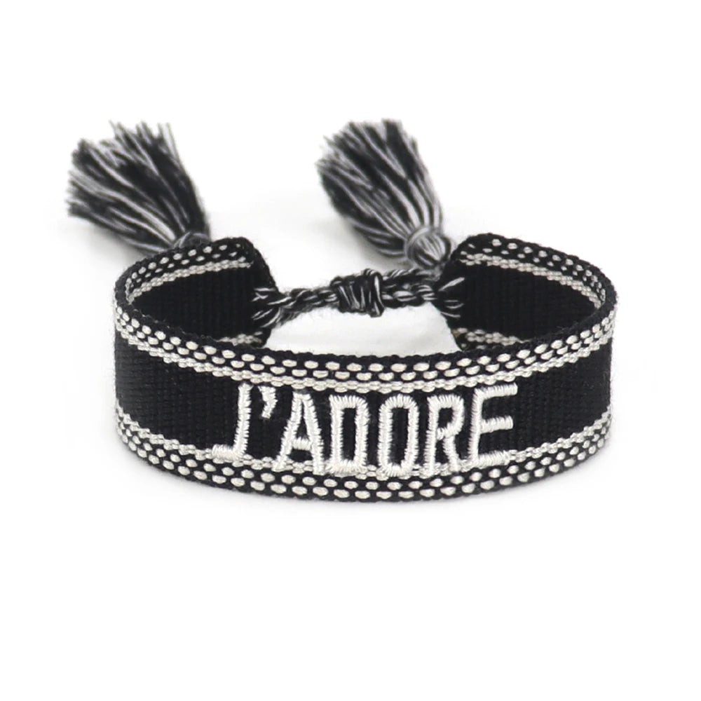 Rhinestone Embroidery Woven Bracelets Adjustable Rope Stackable Bangle For Women