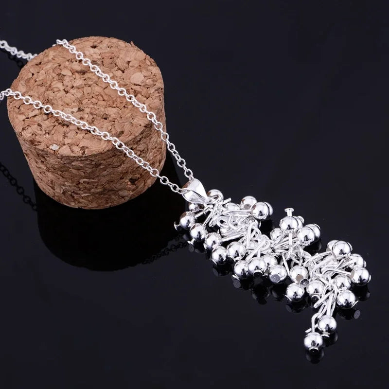 Popular brands Fine Grape beads pendant bangle 925 Sterling Silver Jewelry set earrings bracelet rings necklaces for women gifts