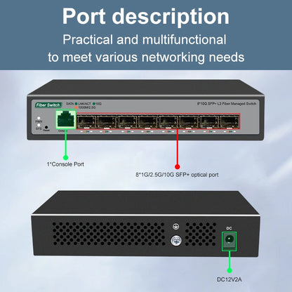 8 10-gigabit SFP+ Ports L3 Managed Network Switch Support DHCP and Dynamic Routing Support VLAN Division and Port Aggregation